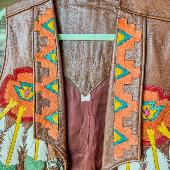 Arturo by Burray Olson Genuine Leather Vest Southwestern/Native American Motif - Picture 5 of 9